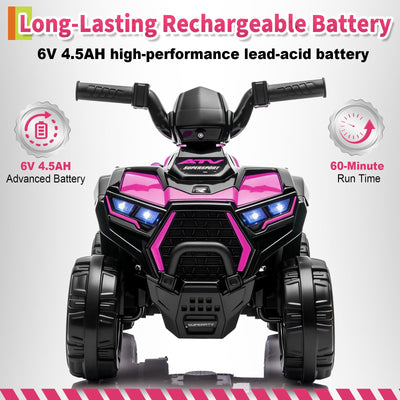 Garvee 6V Battery Powered Kids ATV Car with Lights, Music, 3.5mph Speed, 4 Wheeler, All-Terrain Tires, Safe Ride for Toddlers