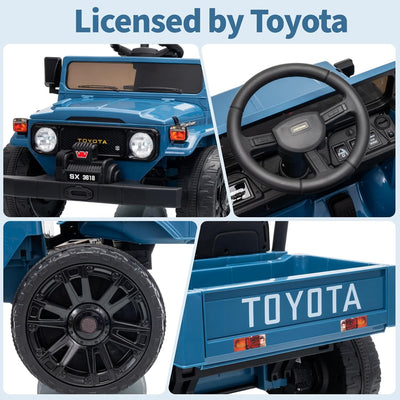Garvee Licensed Toyota 12V 4WD Kids Ride-On Pickup Truck – Battery Powered Electric Car, Remote Control, wireless Music, LED Lights, Suspension, Soft Braking, Truck Bed Storage – For Toddlers & Big Kids – navy blue