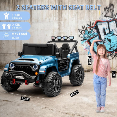 Garvee 24V Electric Ride On Truck for Big Kids – 2 Seater – Parental Remote Control – 3 Speeds – 4-Wheel Suspension – LED Lights – Wireless Audio/MP3 Player – Standard Test Method/CPSIA Certified – Navy Blue