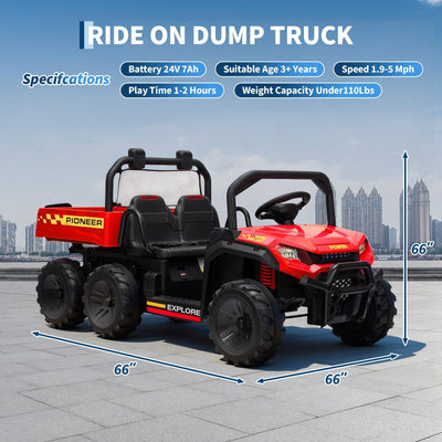 Garvee 24V 4WD Electric Ride on Dump Truck for Kids, 2 Seater with Remote Control, Dump Bed, 3 Speed Modes, Music Player, All-Terrain Off-Road Vehicle Toy for Boys & Girls