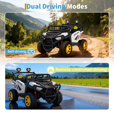 Garvee 24V 2-Seater Electric UTV Ride-On Truck for Kids Ages 2-8 – Battery Powered, Remote Control, 4-Wheel Suspension, Gradual Power-Up, 3 Speeds, LED Lights, Wireless – White