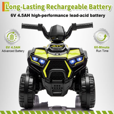 Garvee 6V Battery Powered Kids ATV Car with Lights and Music, 3.5mph Speed, Durable All-Terrain Tires, Safe Plastic Build, Toddler Ride-On Toy for Ages 3-6