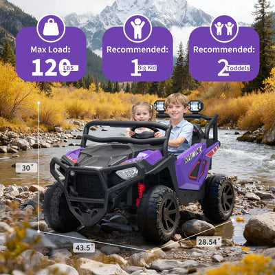 Garvee 24V 2-Seater Electric UTV Ride-On Truck for Kids Ages 2-8 – Battery Powered, Remote Control, 4-Wheel Suspension, Gradual Power-Up, 3 Speeds, LED Lights, Wireless – Purple
