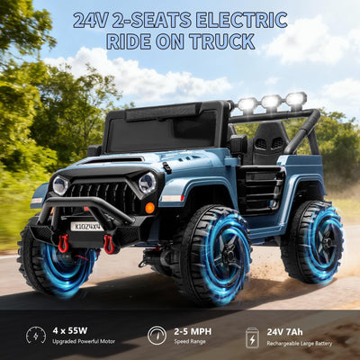 Garvee 24V 2-Seater Electric Ride On Truck for Kids – Remote Control – 4-Wheel Suspension – 3 Speeds – LED Lights – Wireless Audio & MP3 Player – Standard Test Method/CPSIA Certified – Light Blue