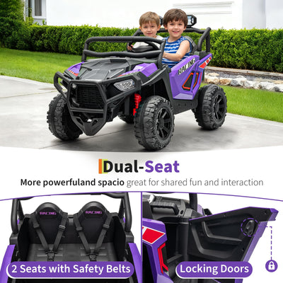 Garvee 24V 2-Seater Electric UTV Ride-On Truck for Kids Ages 2-8 – Battery Powered, Remote Control, 4-Wheel Suspension, Gradual Power-Up, 3 Speeds, LED Lights, Wireless – Purple