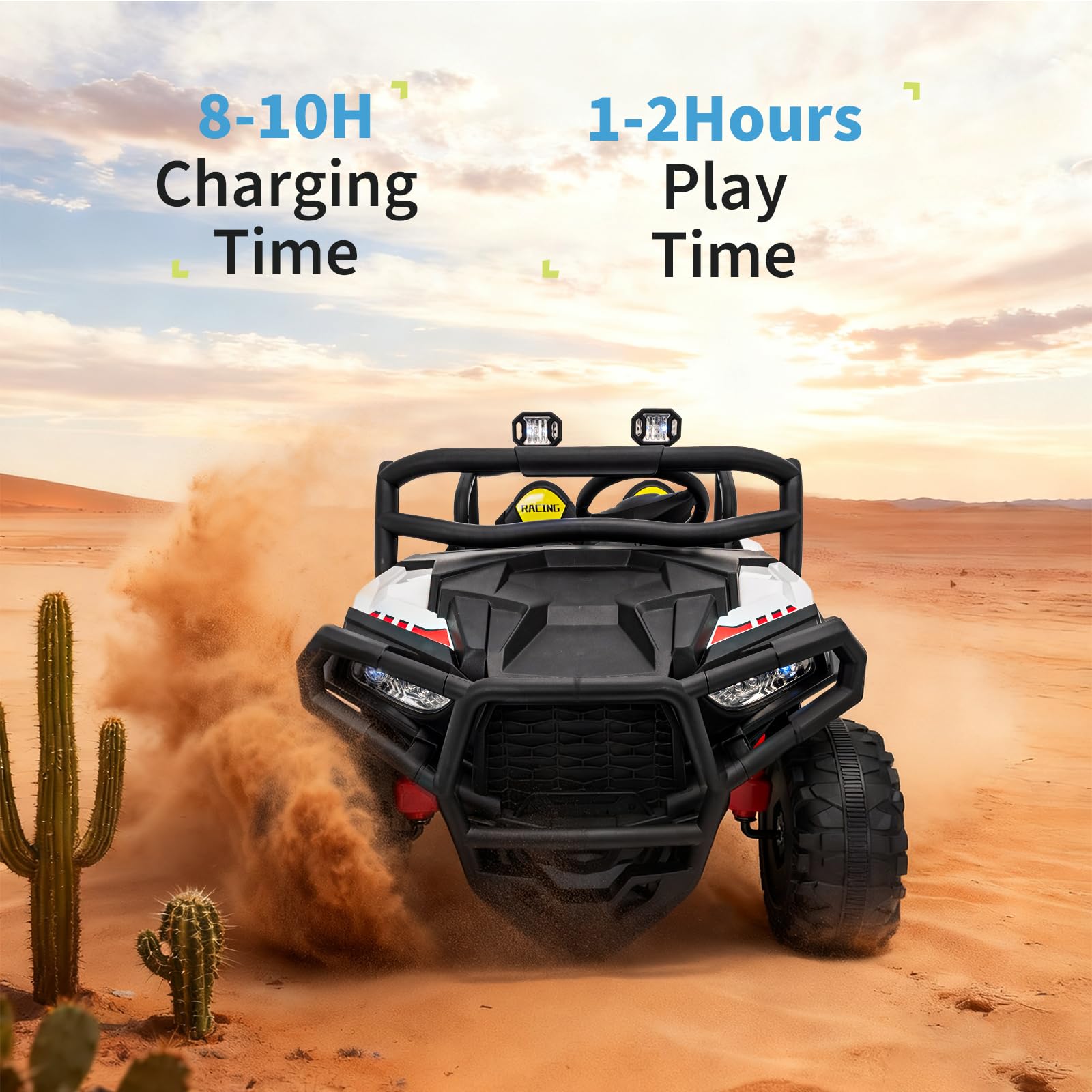 Garvee 24V 2-Seater Electric UTV Ride-On Truck for Kids Ages 2-8 – Battery Powered, Remote Control, 4-Wheel Suspension, Gradual Power-Up, 3 Speeds, LED Lights, Wireless – White
