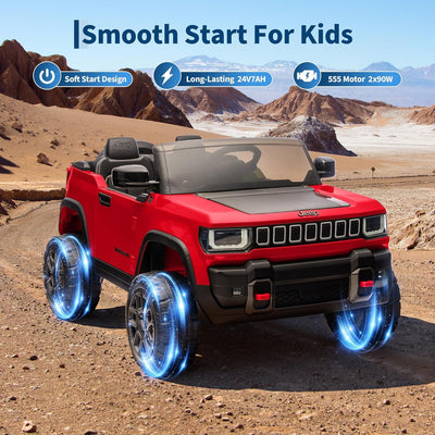 Garvee 24V 2-Seater Electric Ride-On Truck for Kids Ages 3-8 – Licensed 4WD Battery Car with Parental Remote, 3 Speeds, Wireless Connection Music, LED Lights, Gradual Start – Fun Toy Vehicle – Red