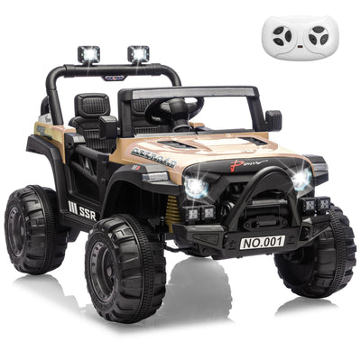 Garvee 12V Kids Electric Ride-On Car – Parent Remote Control, 3 Speeds up to 4.1MPH, Spring Suspension, Seat Harness, Locking Doors, LED Headlights, wireless Music, Battery Powered Truck Toy for Boys & Girls – Khaki