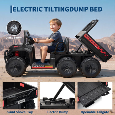 Garvee 24V 4WD Electric Ride on Dump Truck for Kids, 2 Seater with Remote Control, Dump Bed, 3 Speed Modes, Music Player, All-Terrain Off-Road Vehicle Toy for Boys & Girls