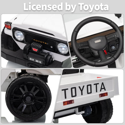 Garvee Licensed Toyota 12V 4WD Kids Ride-On Pickup Truck – Battery Powered Electric Car, Remote Control, wireless Music, LED Lights, Suspension, Soft Braking, Truck Bed Storage – For Toddlers & Big Kids – White