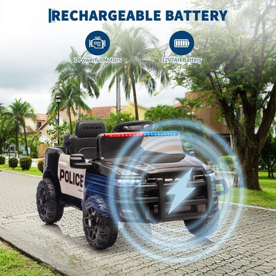 Garvee Kids Ride On Police Car 12V Electric Remote Control Spring Suspension LED Lights Music Toddlers Boys Girls Outdoor Play
