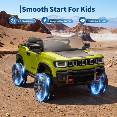 Garvee 24V 2-Seater Electric Ride-On Truck for Kids Ages 3-8 – Licensed 4WD Battery Car with Parental Remote, 3 Speeds, Wireless Connection Music, LED Lights, Gradual Start – Ideal Gift Vehicle for Boys & Girls – Army Green