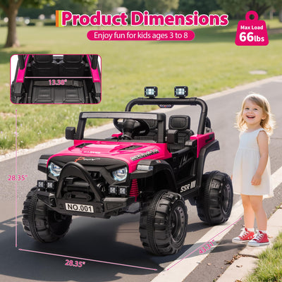 Garvee 12V Kids Ride-On Electric Car – Remote Control, 3 Speeds up to 4.1MPH, Spring Suspension, wireless Music, LED Lights, Safety Locking Doors, 3-Point Harness, Battery Powered Toy for Toddlers Ages 3-5 – Rose Red