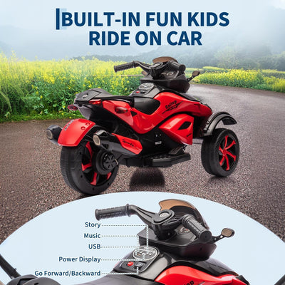 Garvee 12V Dual Motor Kids Electric Ride-On Car & 3-Wheeler ATV – 4 MPH, LED Lights & Music, 66 lbs Capacity, Outdoor Battery Powered Vehicle for Boys & Girls Ages 3-8 – Red