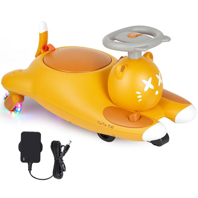 Garvee Cartoon Cat 12V Kids Electric Wiggle Ride-On Car – Battery Powered, Pedal Operated, Smooth & Safe – Indoor/Outdoor Toy – Brown - US Standard