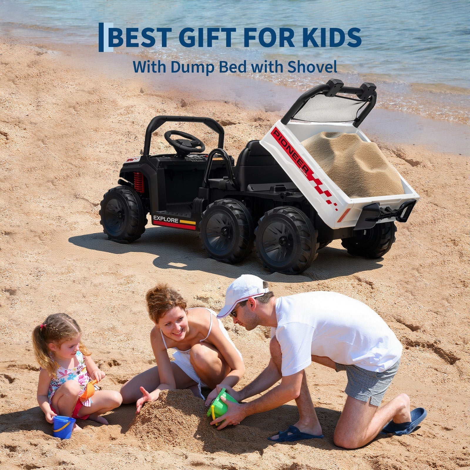 Garvee 24V 4WD Electric Ride on Dump Truck for Kids, 2 Seater with Remote Control, Dump Bed, 3 Speed Modes, Music Player, All-Terrain Off-Road Vehicle Toy for Boys & Girls