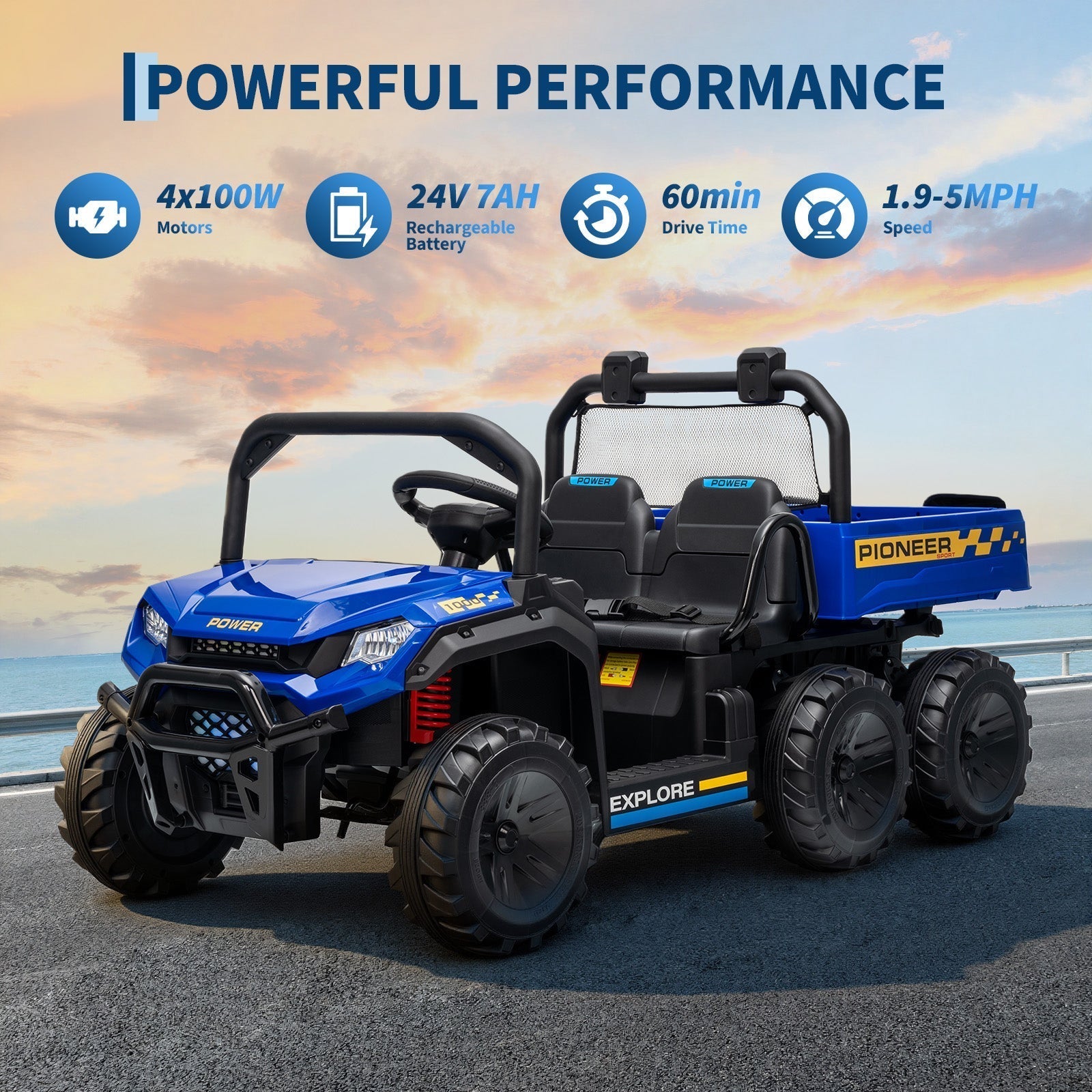 Garvee 24V 4WD Electric Ride on Dump Truck for Kids, 2 Seater with Remote Control, Dump Bed, 3 Speed Modes, Music Player, All-Terrain Off-Road Vehicle Toy for Boys & Girls