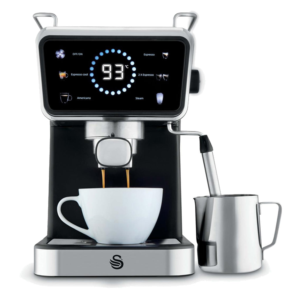 Swan SK22113BLK Espresso Digital Coffee Machine with Built-in Milk Frother - Black