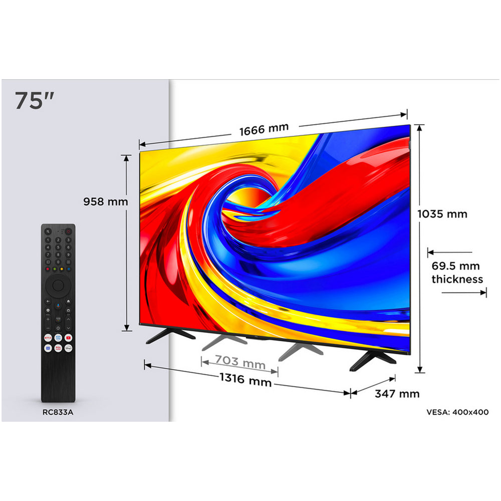 TCL 75P7L-UK 75 Inch P7L 4K Ultra HD HDR QLED Direct LED Smart Google TV 2026