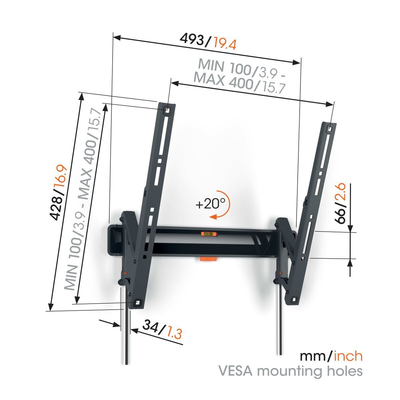 Vogels Comfort TVM 3415 Tilting TV Wall Mount for TVs from 32 to 65 inches