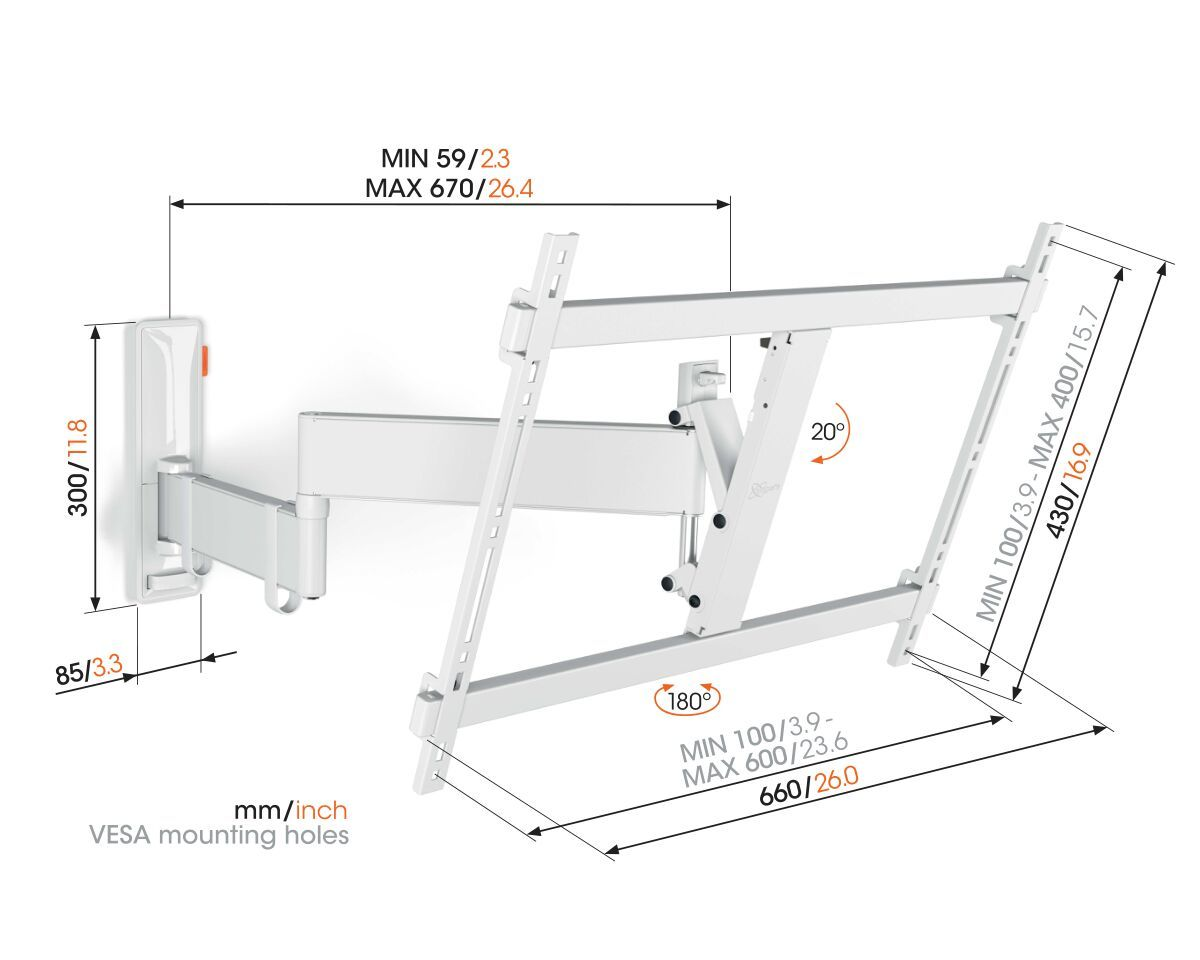 Vogels Comfort TVM 3645 Full-Motion TV Wall Mount  for TVs from 40 to 77 inches White