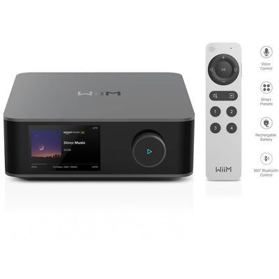 WiiM Amp Ultra Streaming Amplifier Grey with Monitor Audio Bronze 50 7G Bookshelf Speakers Black Pair